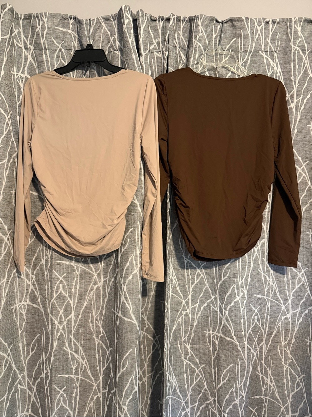 NWOT 2 PINK ROSE Long Sleeve Square Scoop Neck Tops in Beige/Nude & Brown size L - Picture 2 of 10